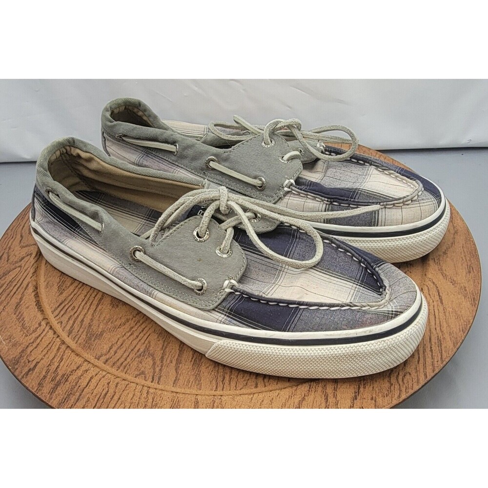 Sperry Boat Shoes Top Sider Men’s Size 9.5 Navy Plaid Excellent Condition